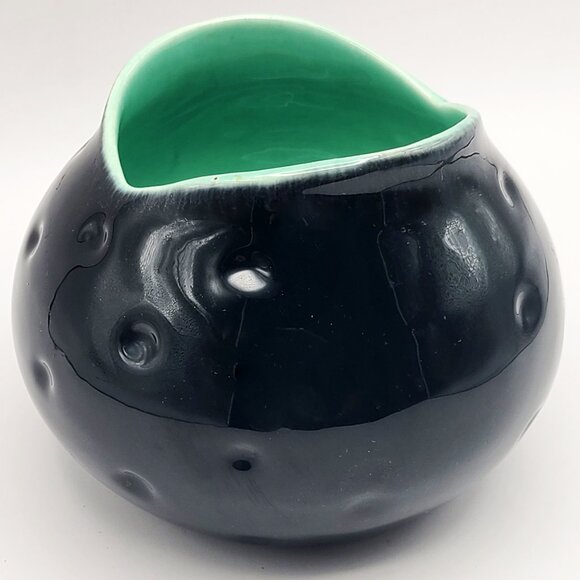Royal Haeger Vintage MCM 1960s Black Green High Gloss Frog Mouth Dimpled Vase - Picture 5 of 10